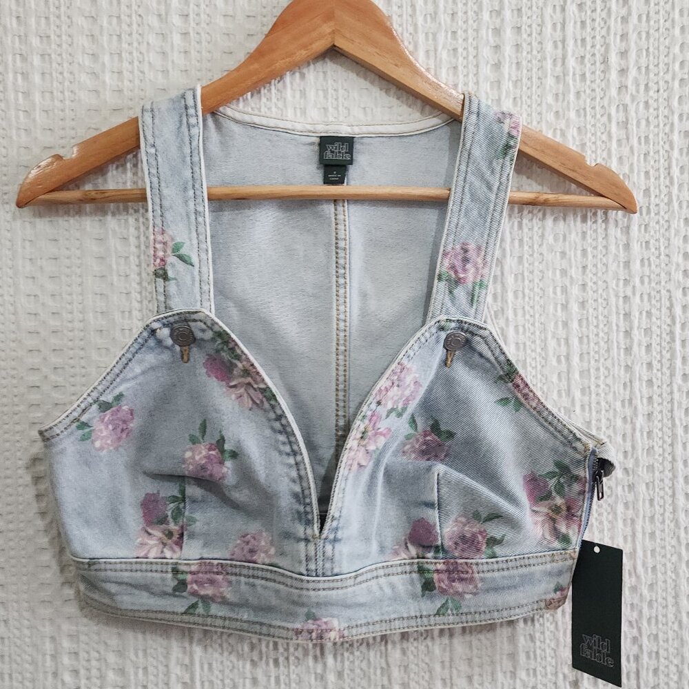 Wild Fable Floral Denim Crop Top Vest Women's Size Medium